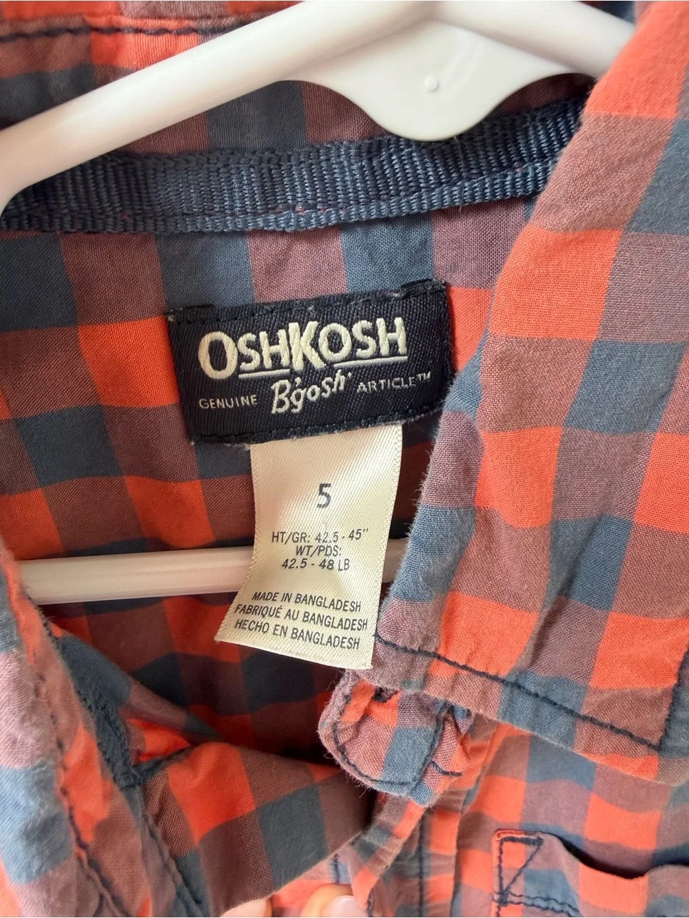 OshKosh B'gosh Red and Navy Check Short-Sleeve Button Down Shirt